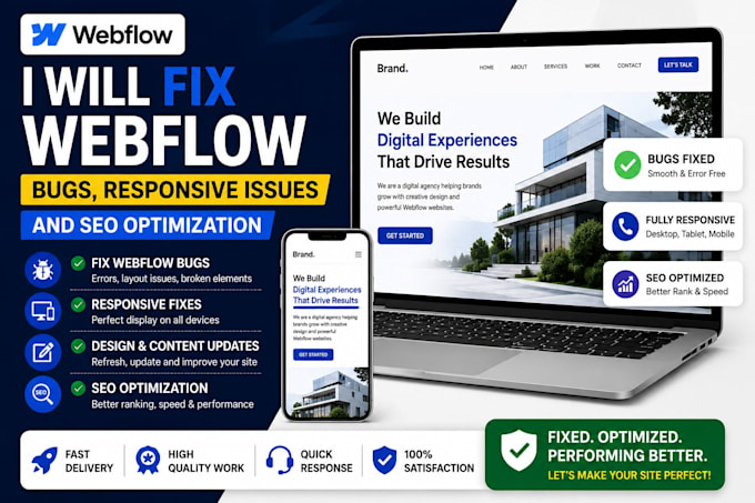 fix webflow website bugs, responsive issues and SEO optimization