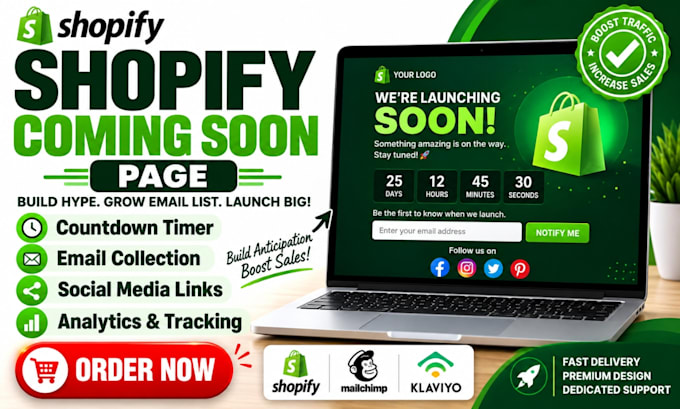 design a professional shopify coming soon page countdown waitlist prelaunch page