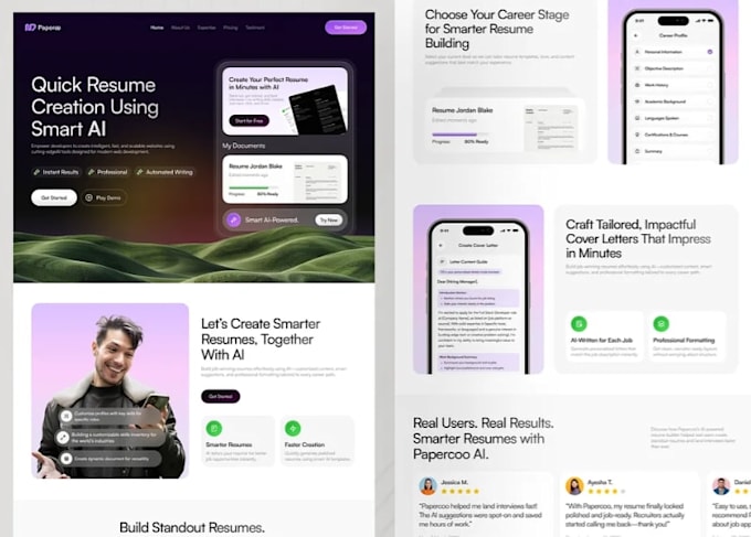 develop ai automation agency website, ai resume builder, recruiter website