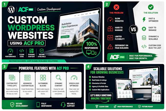 create scalable custom wordpress website using acf pro, cpt