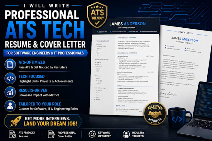 write professional ats tech resume cover letter for software engineers and IT