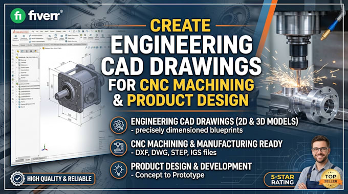 create engineering cad drawings for cnc machining, product design
