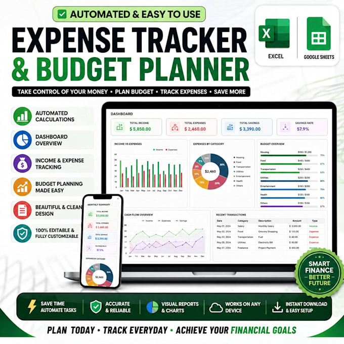 create excel and google sheets expense trackers