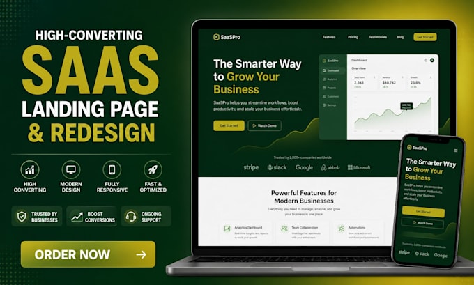 high converting saas landing page and redesign