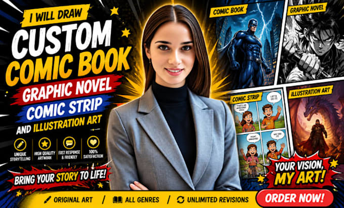 draw custom comic book, graphic novel, comic strip and illustration art