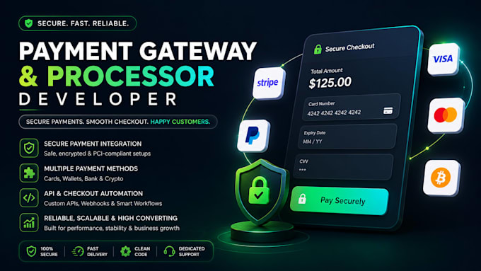 create secure payment gateway, crypto payment processor,card payment integration