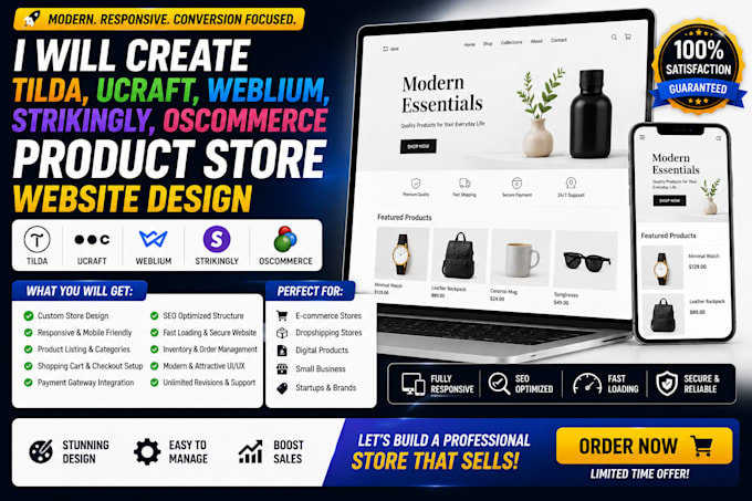 create tilda ucraft weblium strikingly oscommerce product store website design