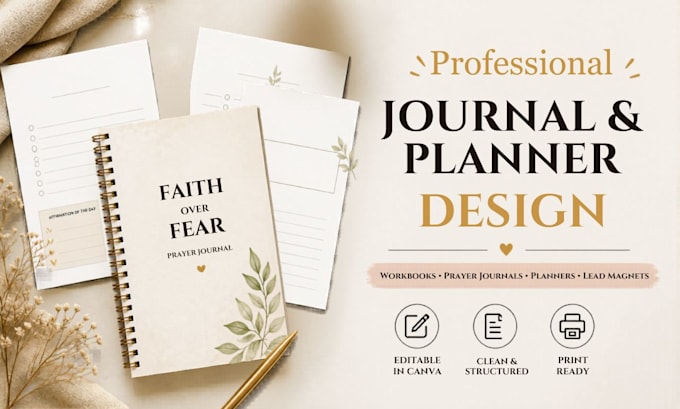 create prayer journal design, workbook design, planner design journal design