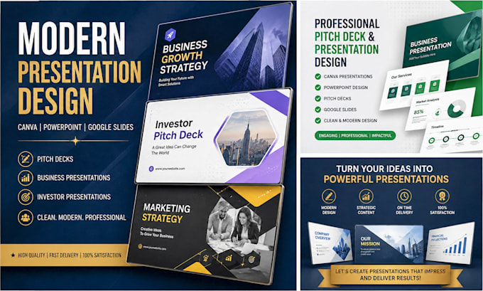 design modern canva, powerpoint pitch deck presentation slides google slides