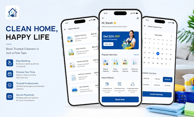 develop a cleaning app, appointment booking app, booking app, home service