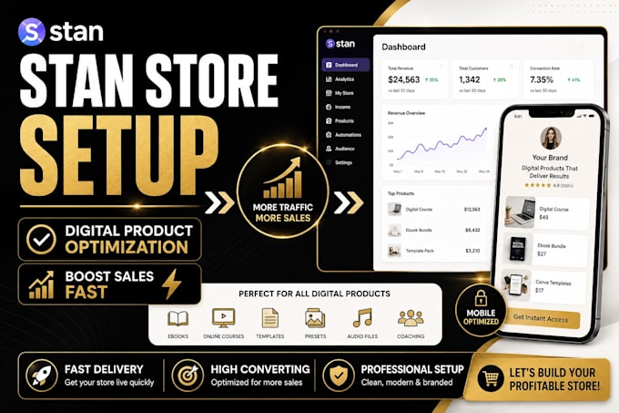 do stan store setup, marketing and digital product optimization