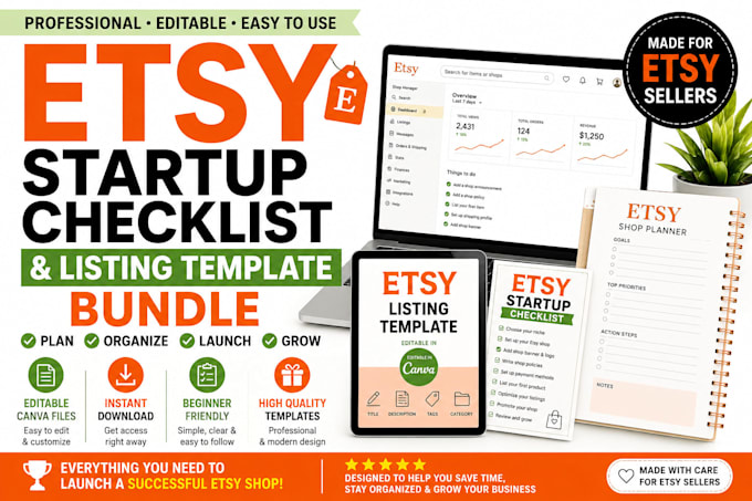 create editable etsy startup checklists and etsy listing templates