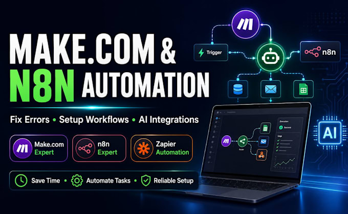 fix make com, made com, setup make com automation, n8n automation, make expert