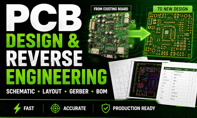 redesign pcb,create schematic, layout,gerber, bom and reverse engnr circuit boar