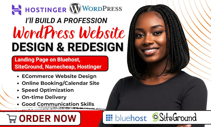 design or redesign wordpress website on bluehost siteground namecheap hostinger