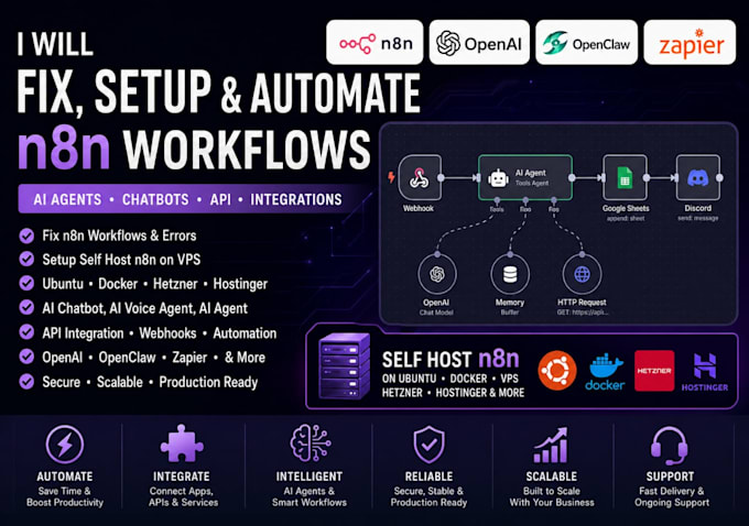 fix setup n8n workflows self host n8n ubuntu hetzner docker vps n8n chatbot api