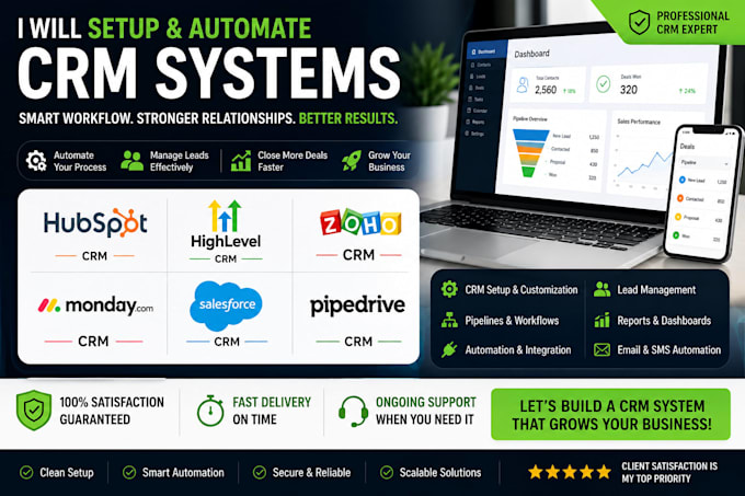 setup hubspot gohighlevel zoho CRM mondaycom salesforce pipedrive integration