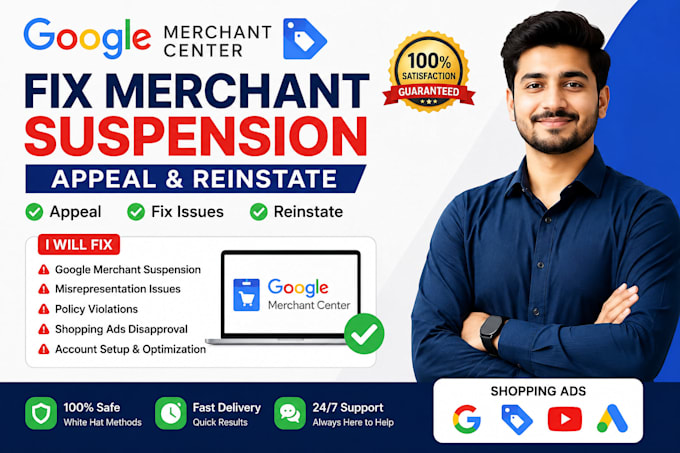 fix google merchant suspension, appeal shopping ads and misrepresentation issues