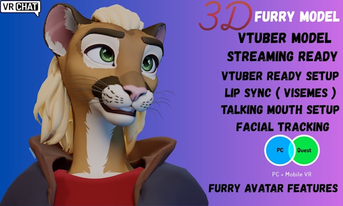 create custom vrchat avatar, furry vtuber model, anime vrchat avatar