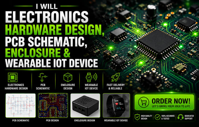 eclectronics hardware design, pcb schematics, enclosure and wearable iot device