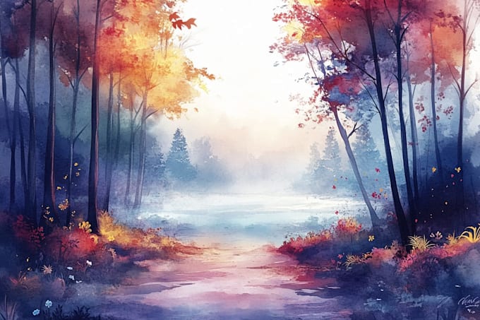 watercolor landscape on paper