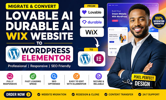 migrate lovable ai, durable ai to wordpress elementor website or wix website