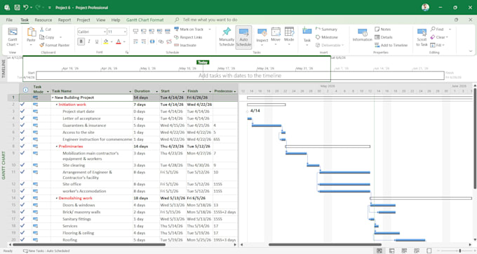 create professional ms project schedules and gantt charts