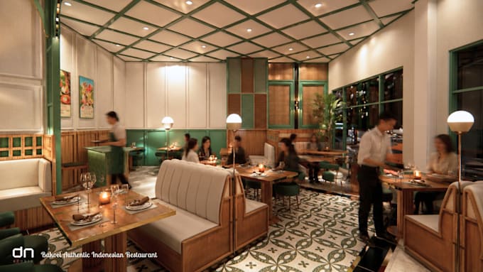 design cafe interior with strong branding realistic render