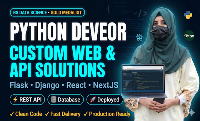 build custom flask django react python web app with api and database