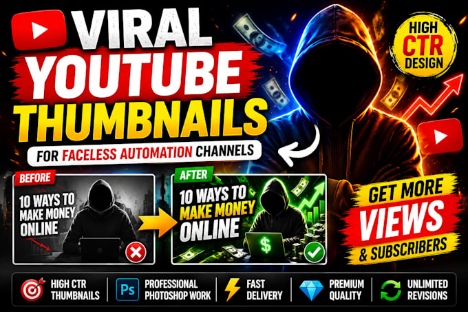 design viral youtube thumbnails for faceless automation channels