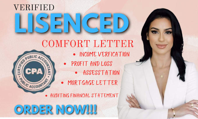 write verified US CPA letter, audit financial statement, expense ratio letter