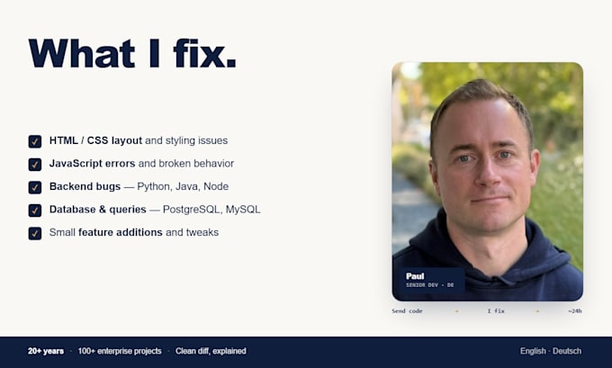 fix bugs in your html css javascript or react code