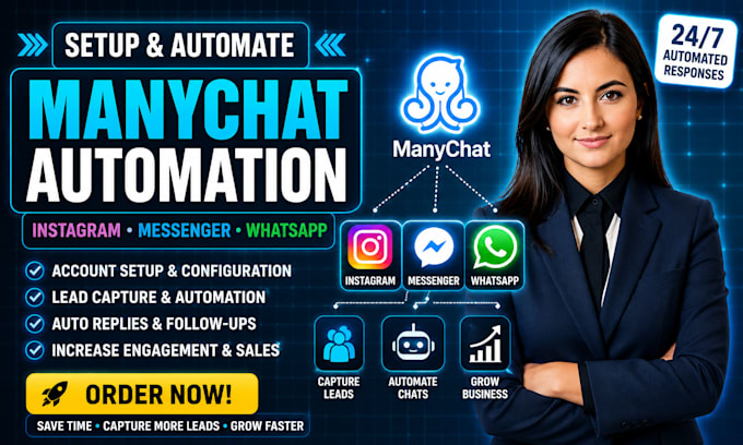 manychat setup instagram facebook whatsapp chatbot automation