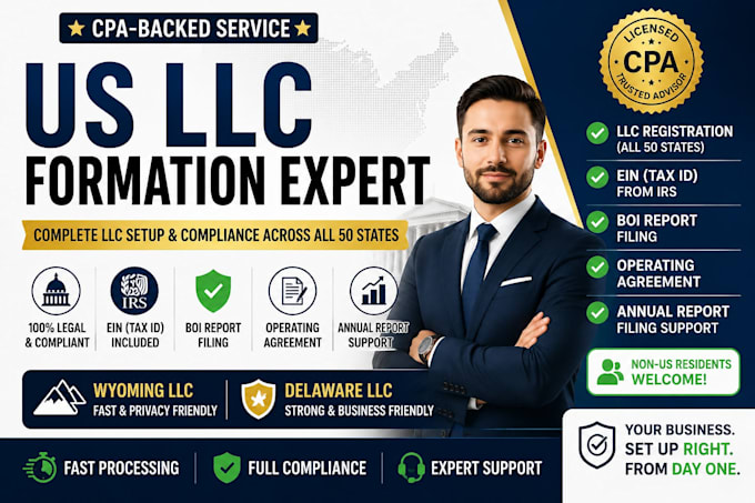 do US llc registration, llc formation, get ein, file annual report as a CPA