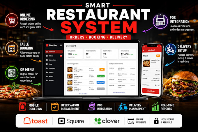 build restaurant website, web app with online ordering and pos integration