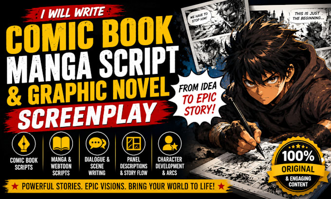 write comic book script, manga script, novel screenplay, webtoon, anime