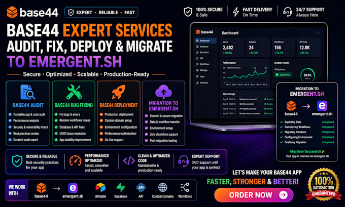 base44 audit base44 bug fixing base44 deployment base44 migration to emergent sh