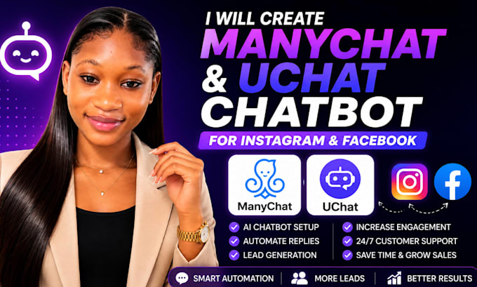 create manychat and uchat chatbot for instagram and facebook