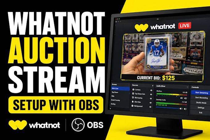 setup whatnot sports card auction stream with obs