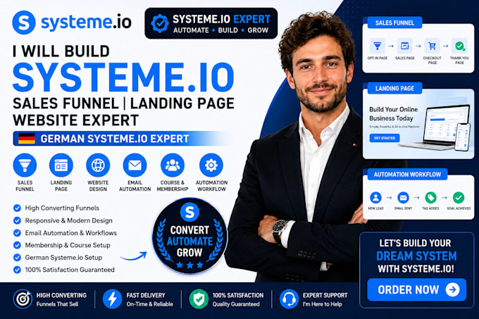 build systeme io website, systeme io funnel landing page blog website systeme io