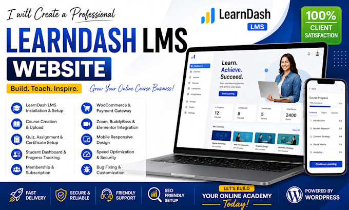 develop learndash lms seo wordpress website course upload redesign learndash