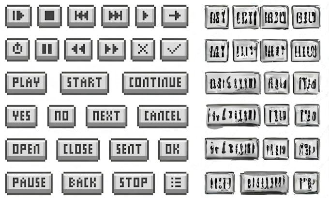Criar kit de interface de arte pixelada, ícones de jogos retrô, ativos ...