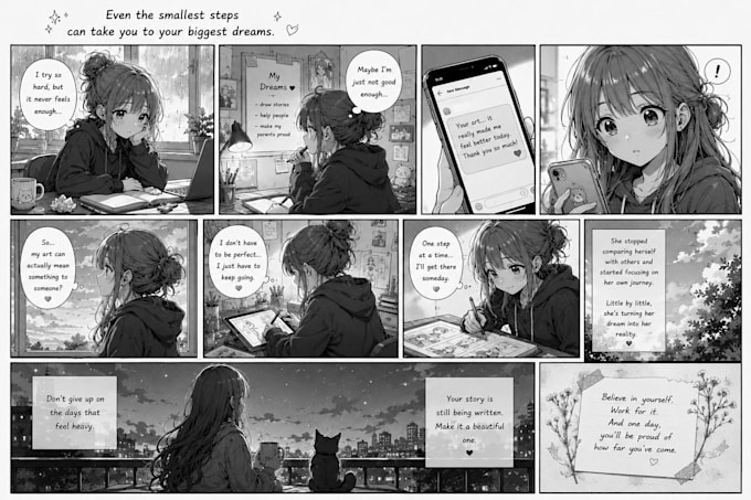 create emotional anime manga comic panels and illustrations