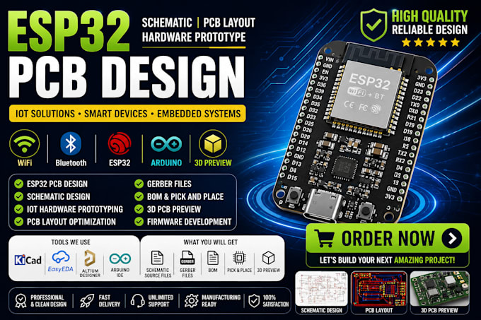 Design esp32 pcb, schematic, iot hardware prototype, arduino, stm32 ...