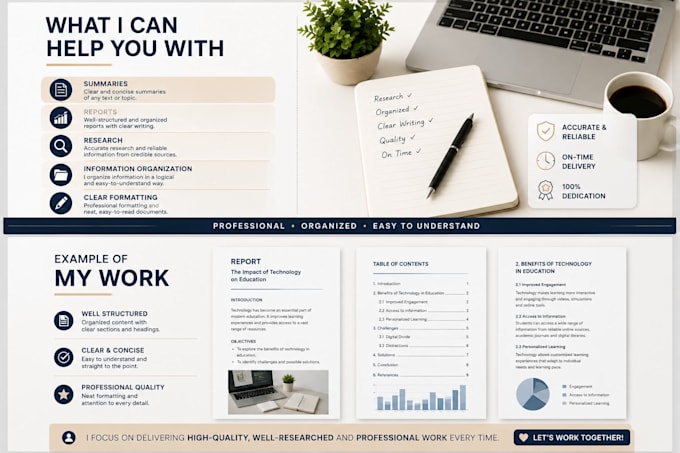 research, summarize and create organized reports