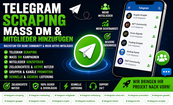 telegram scraping, mass dm und mitglieder hinzufügen