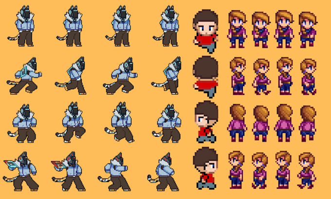 create top down pixel character sprite sheets and animations for your games
