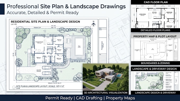 create cad site plan property map and landscape drawings