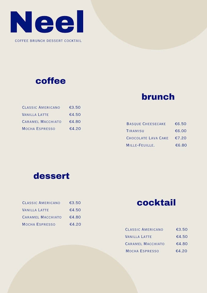 design clean and modern menu