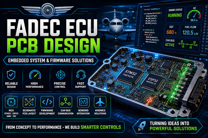 design custom ecu pcb, embedded systems, stm32 esp32 firmware, avionics hardware